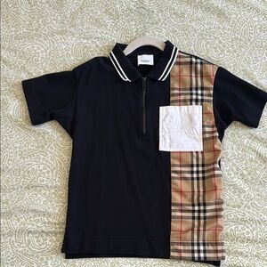 Burberry Black and Tan Polo Shirt Asymmetrical Design